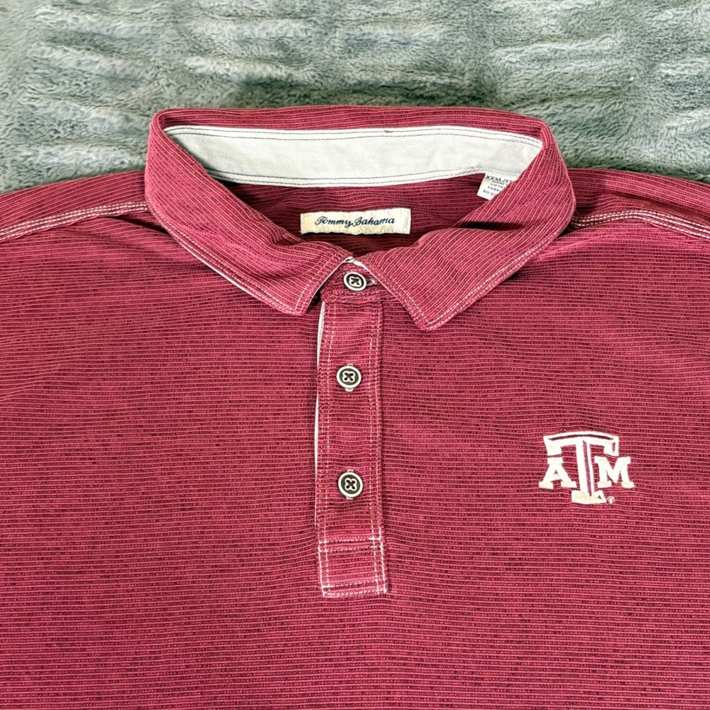 Tommy Bahama Texas A&M Aggies Polo Shirt Mens 3XL Maroon Striped Tencel Blend